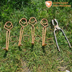 Lot de 4 pièges à taupes avec une clé et tendeurs.