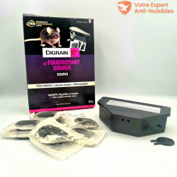 Appât souricide Digrain foudroyant avec sa boite sécurisée + 1 clé + 8 sachets de 10 g d'appâts