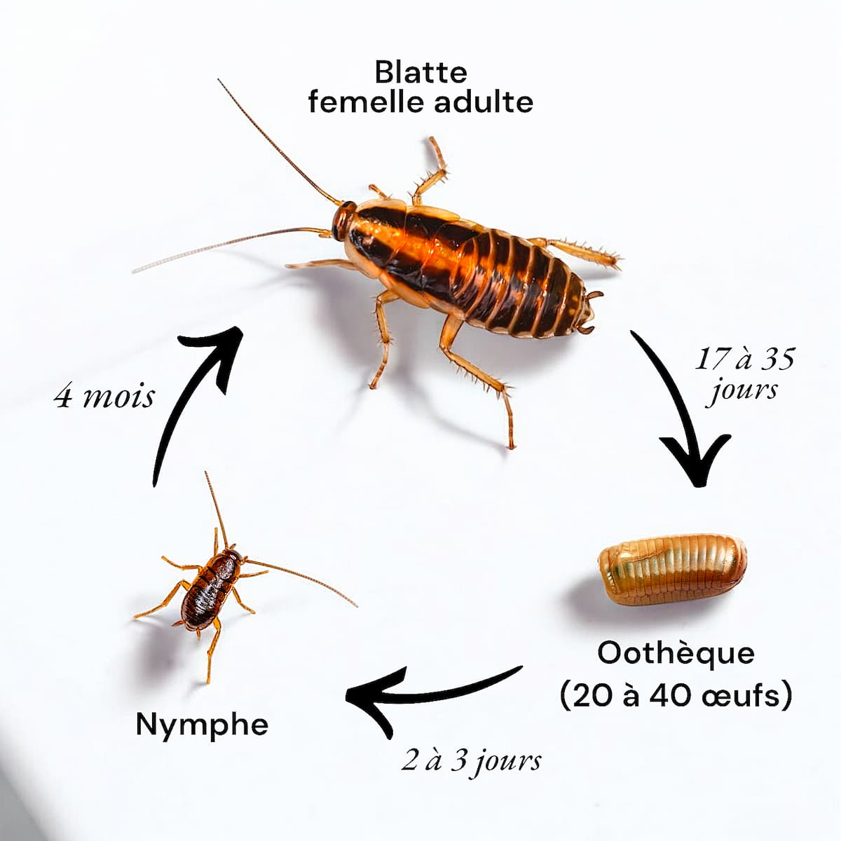 Cycle de vie du cafard (blatte germanique)
