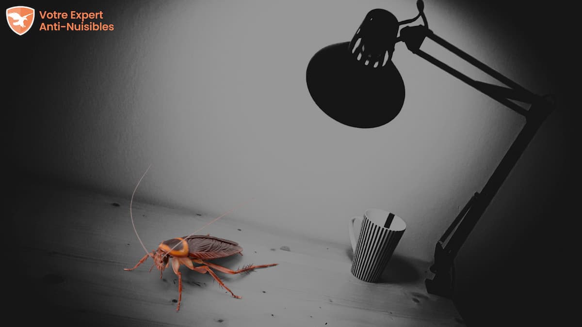 Cafard fuyant la lumière pour l'obscurité