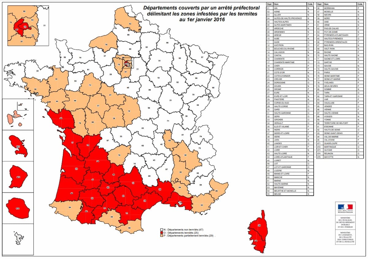 Carte de France des termites