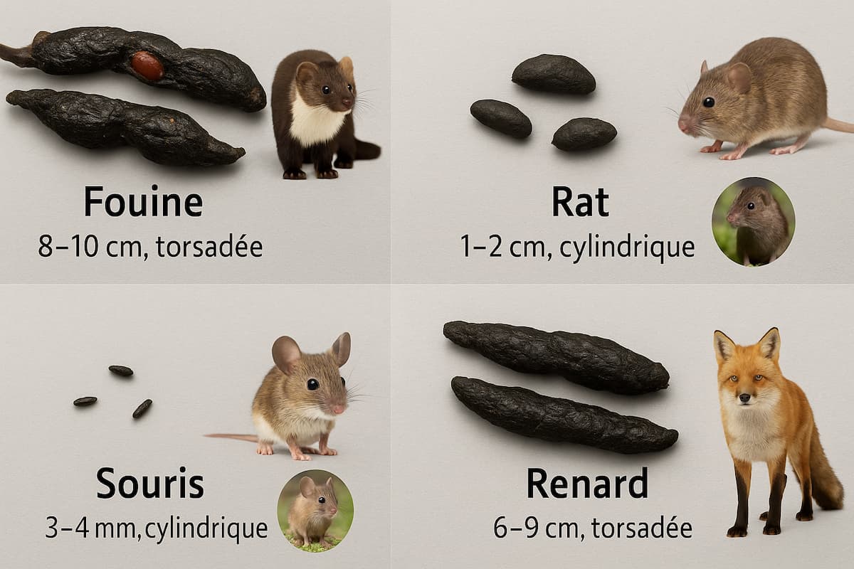 Crotte de fouine : image comparée avec les crottes de rat, souris et renard