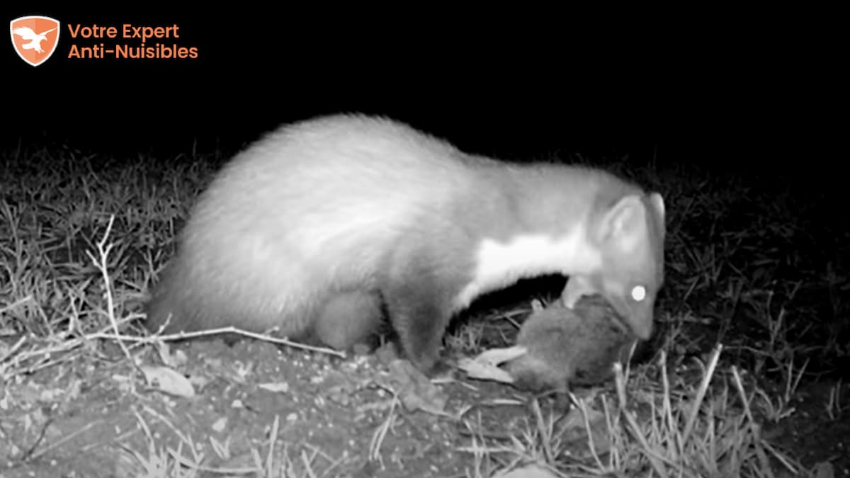 Fouine capturant un rat de nuit